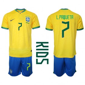 Brasilien Lucas Paqueta #7 Hemmakläder Barn VM 2022 Kortärmad (+ Korta byxor)